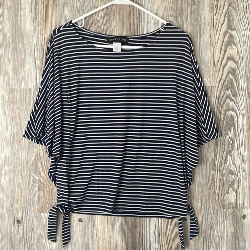 Wear Abouts Navy striped batwing top, M